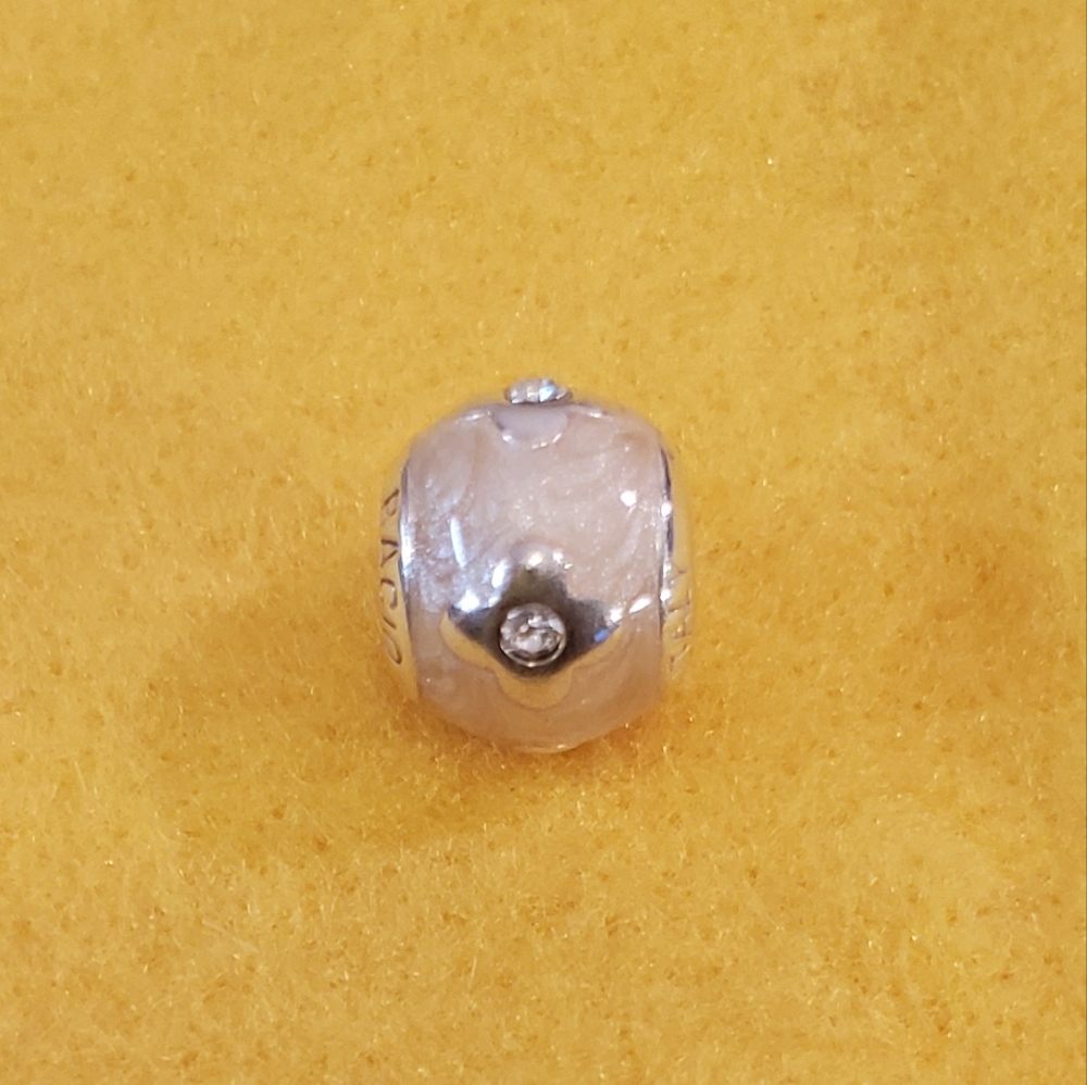 Bacio Italy 925 Sterling Silver and Cream Charm w/Clear Jewels fits Pandora